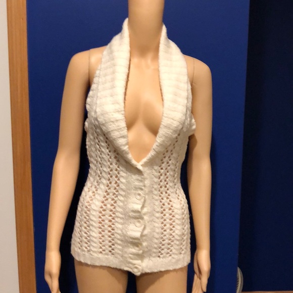 Guess cream knit sweater vest Sz M pre-owned - Picture 1 of 5